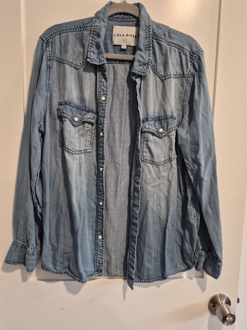 Lola River Light Blue Denim Shirt - Women's Casual Button-Up
